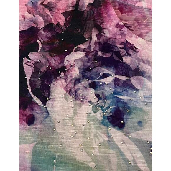 TIME & TRU CAP SLV ROUND NECK BLOUSE, WOMENS, XXL/2XL/20, PINK PURPLE BLUE GRN - Picture 6 of 12